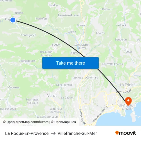 La Roque-En-Provence to Villefranche-Sur-Mer map