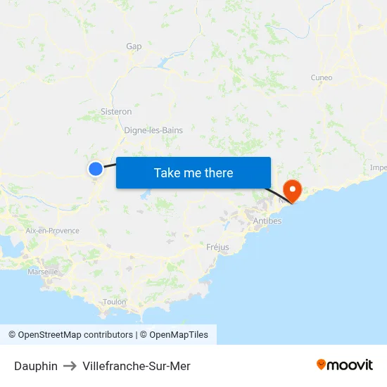Dauphin to Villefranche-Sur-Mer map