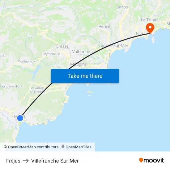 Fréjus to Villefranche-Sur-Mer map