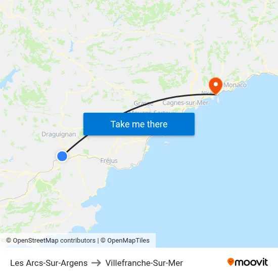 Les Arcs-Sur-Argens to Villefranche-Sur-Mer map