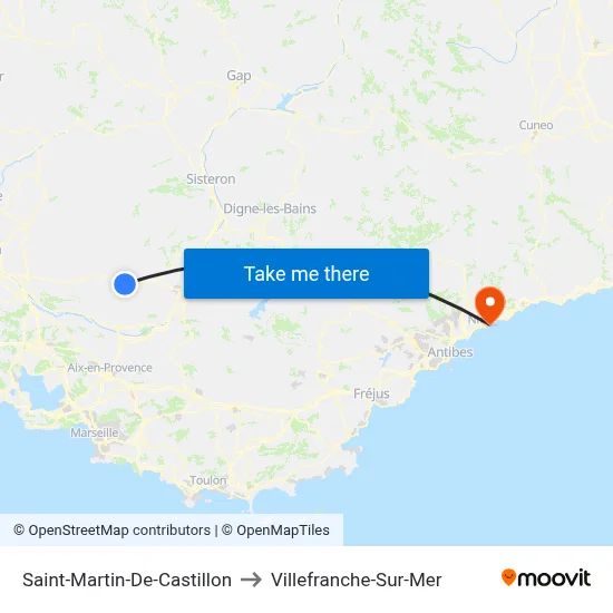 Saint-Martin-De-Castillon to Villefranche-Sur-Mer map