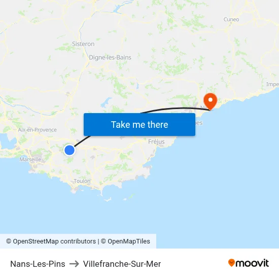 Nans-Les-Pins to Villefranche-Sur-Mer map