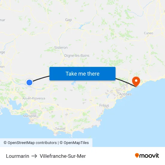 Lourmarin to Villefranche-Sur-Mer map
