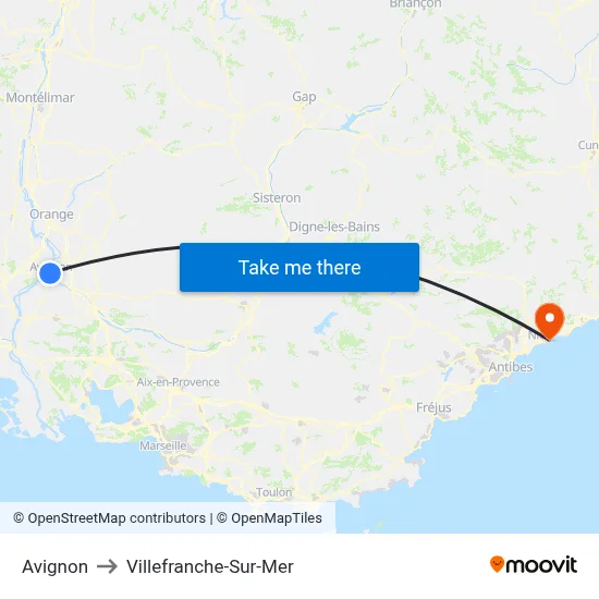 Avignon to Villefranche-Sur-Mer map