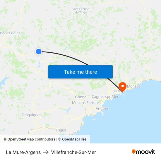 La Mure-Argens to Villefranche-Sur-Mer map