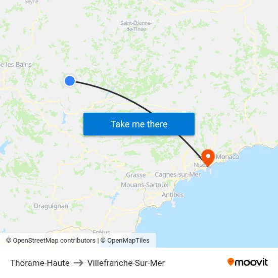 Thorame-Haute to Villefranche-Sur-Mer map