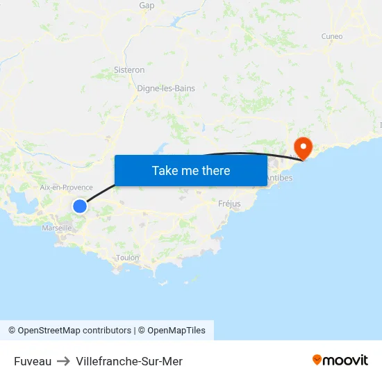 Fuveau to Villefranche-Sur-Mer map