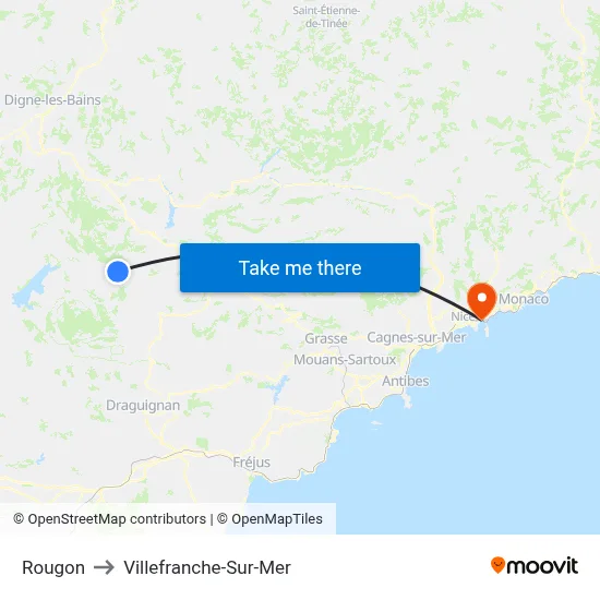 Rougon to Villefranche-Sur-Mer map