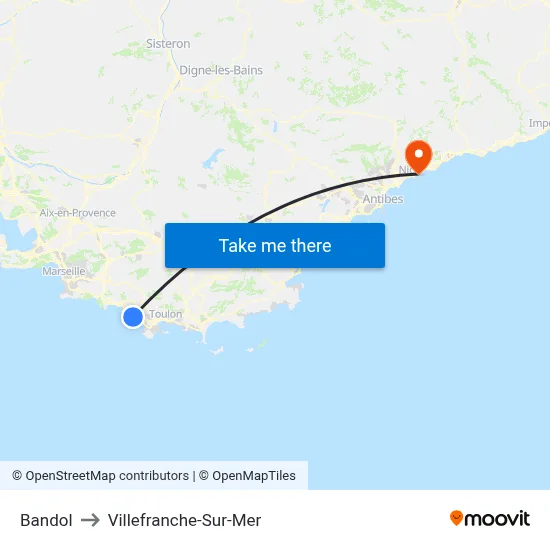 Bandol to Villefranche-Sur-Mer map