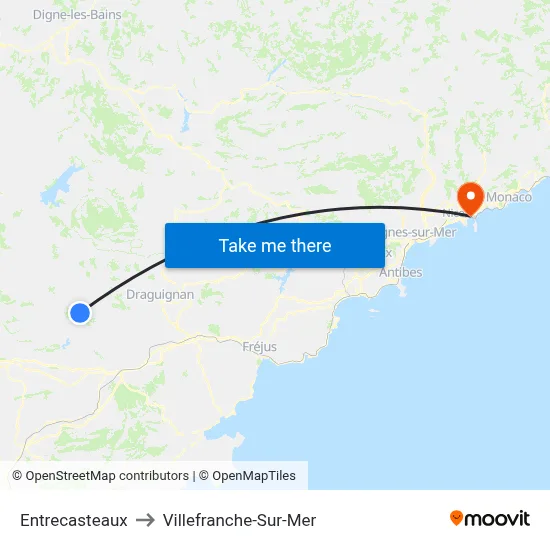 Entrecasteaux to Villefranche-Sur-Mer map