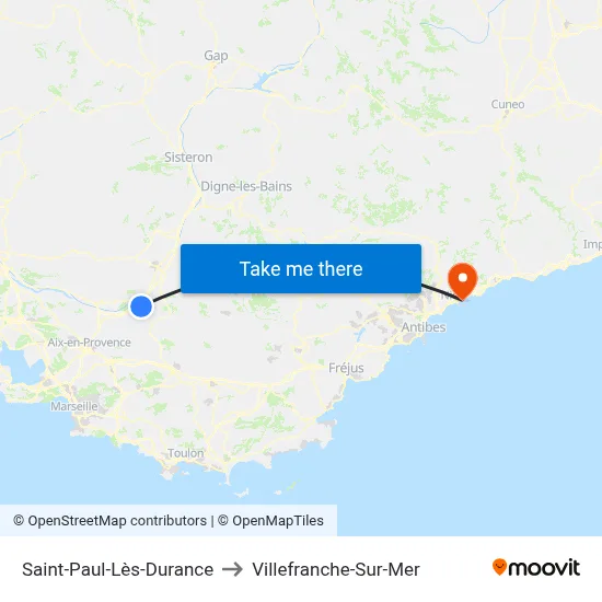 Saint-Paul-Lès-Durance to Villefranche-Sur-Mer map