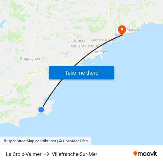 La Croix-Valmer to Villefranche-Sur-Mer map