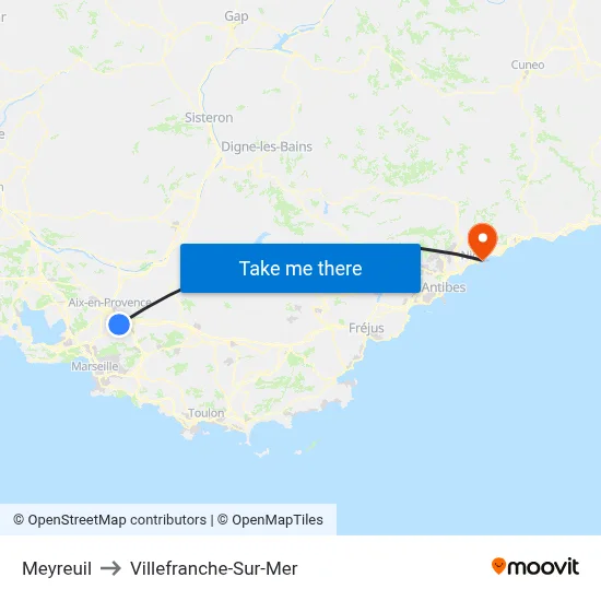 Meyreuil to Villefranche-Sur-Mer map