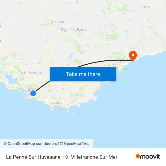 La Penne-Sur-Huveaune to Villefranche-Sur-Mer map