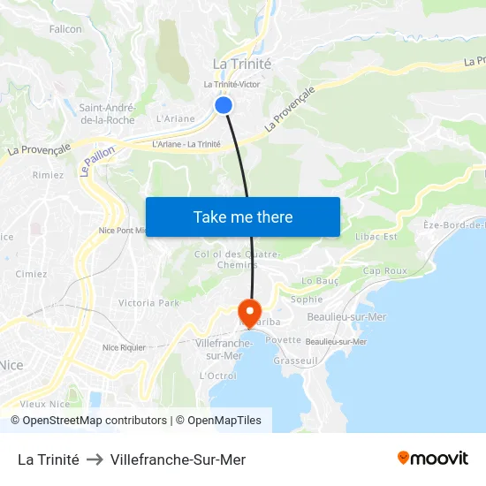 La Trinité to Villefranche-Sur-Mer map