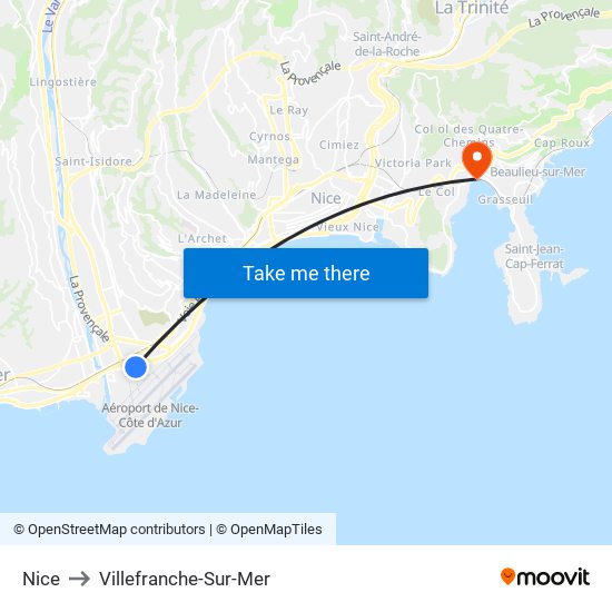 Nice to Villefranche-Sur-Mer map