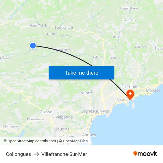 Collongues to Villefranche-Sur-Mer map