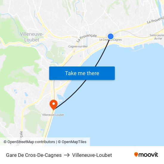 Gare De Cros-De-Cagnes to Villeneuve-Loubet map