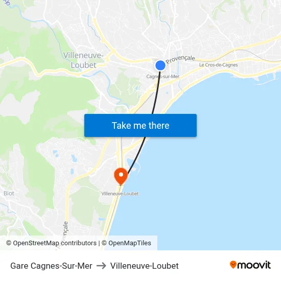 Gare Cagnes-Sur-Mer to Villeneuve-Loubet map