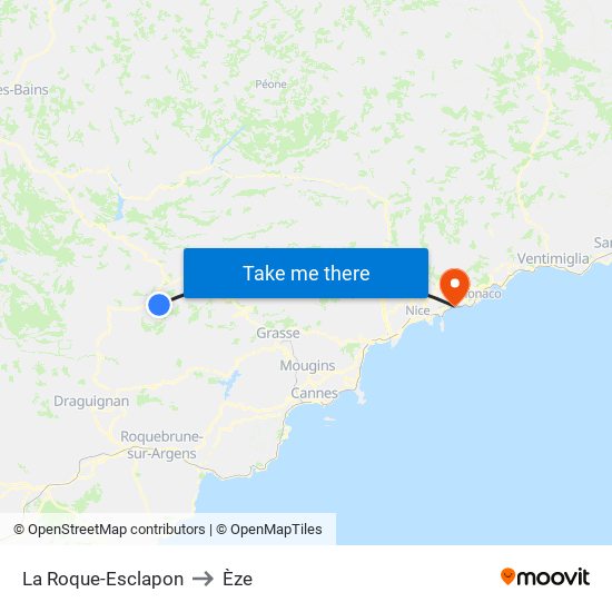 La Roque-Esclapon to Èze map