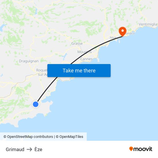 Grimaud to Èze map