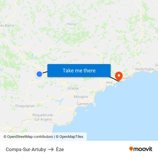 Comps-Sur-Artuby to Èze map