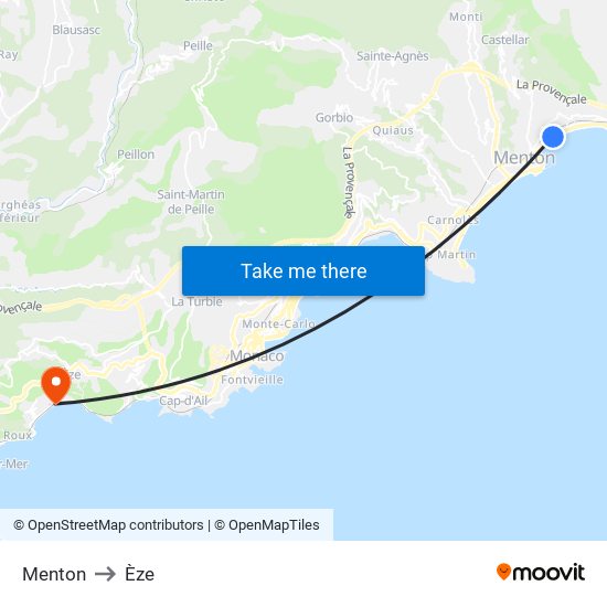 Menton to Èze map