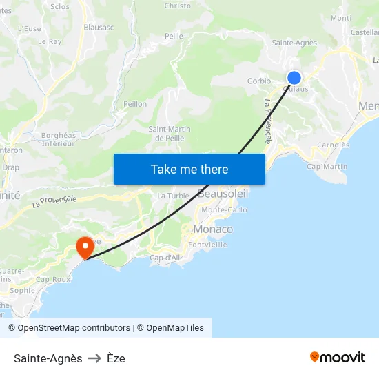Sainte-Agnès to Èze map