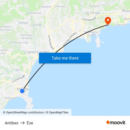 Antibes to Èze map