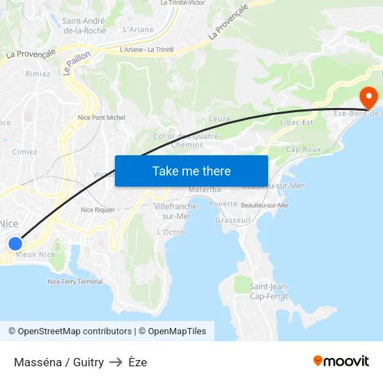 Masséna / Guitry to Èze map