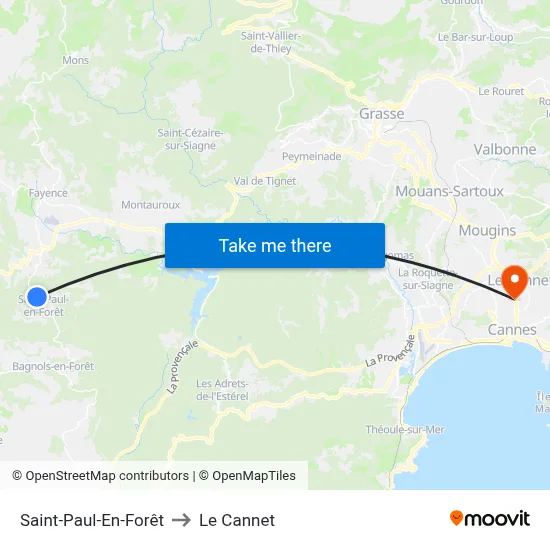 Saint-Paul-En-Forêt to Le Cannet map