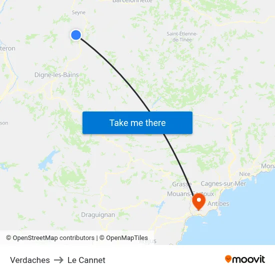 Verdaches to Le Cannet map
