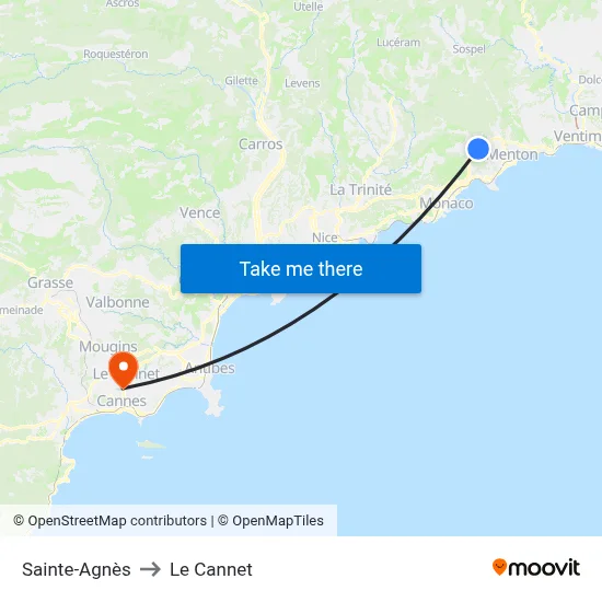 Sainte-Agnès to Le Cannet map
