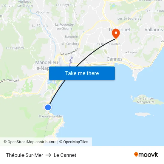 Théoule-Sur-Mer to Le Cannet map