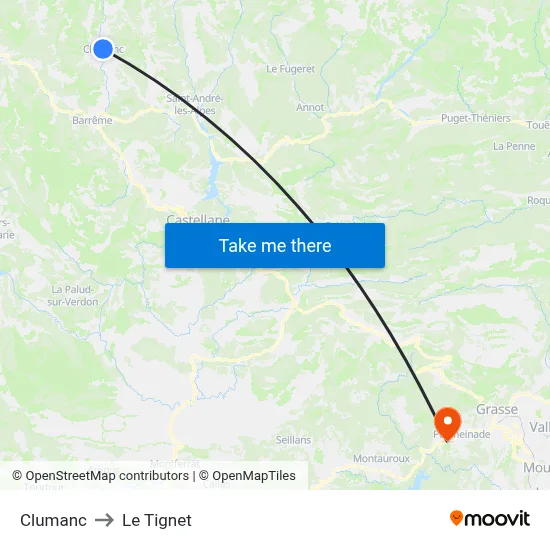 Clumanc to Le Tignet map
