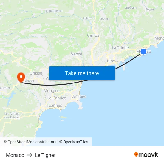 Monaco to Le Tignet map