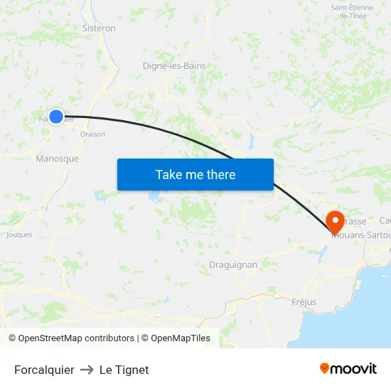 Forcalquier to Le Tignet map