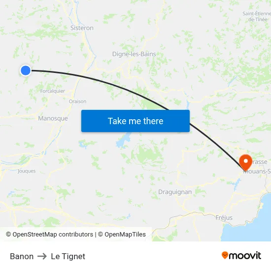 Banon to Le Tignet map