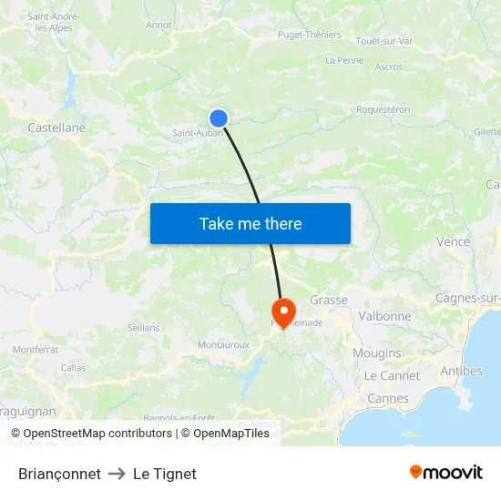 Briançonnet to Le Tignet map