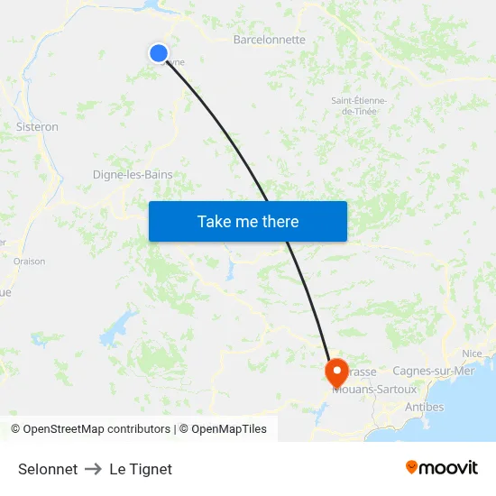 Selonnet to Le Tignet map