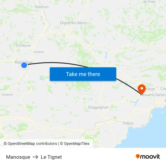 Manosque to Le Tignet map