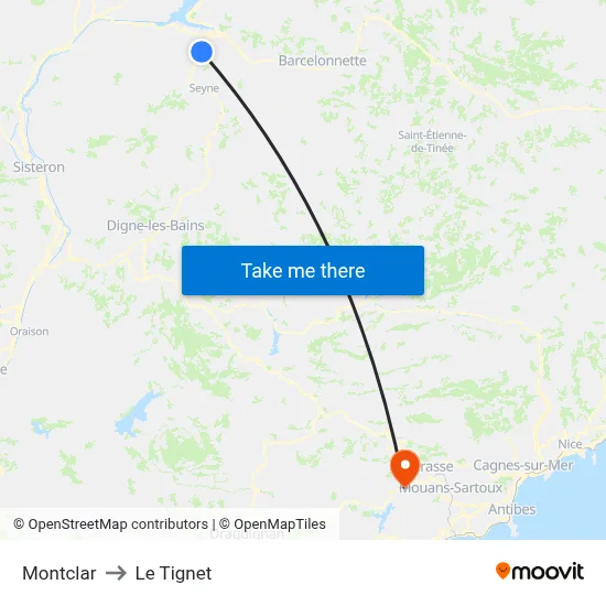 Montclar to Le Tignet map