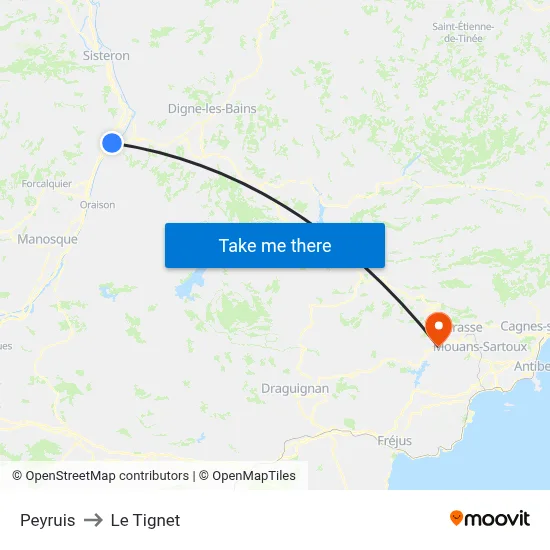 Peyruis to Le Tignet map