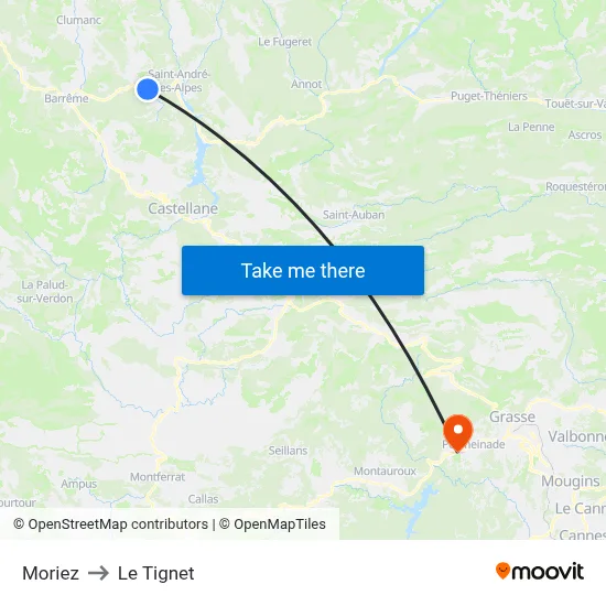 Moriez to Le Tignet map