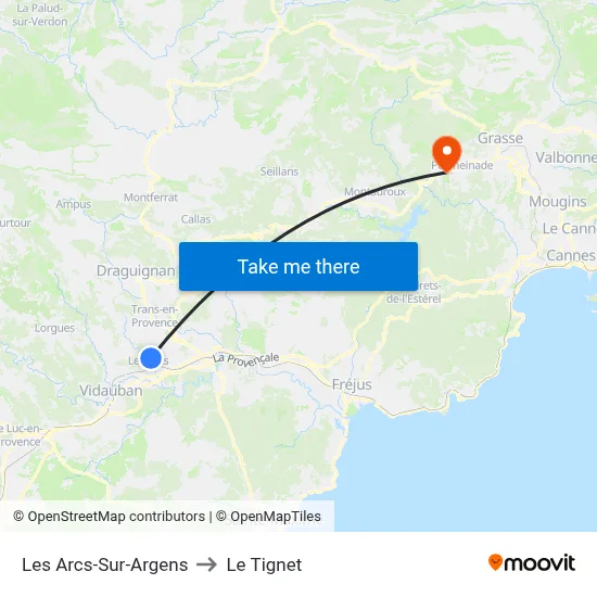 Les Arcs-Sur-Argens to Le Tignet map