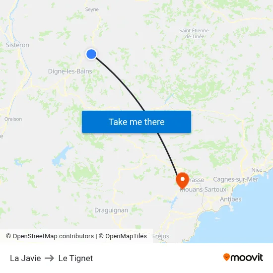 La Javie to Le Tignet map