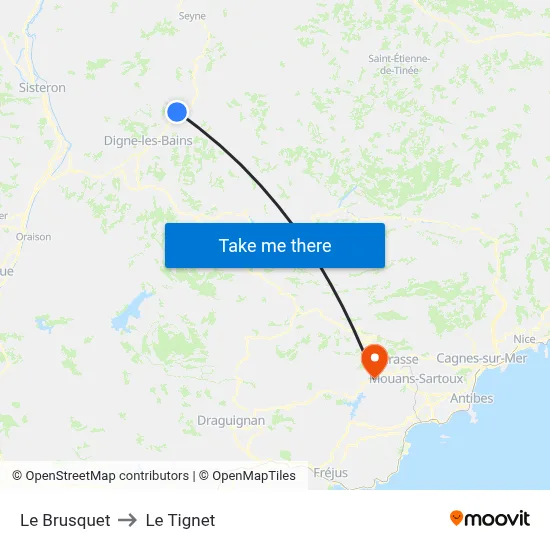 Le Brusquet to Le Tignet map