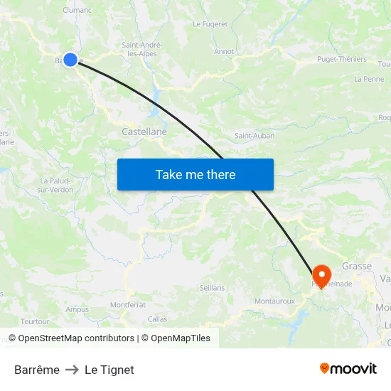 Barrême to Le Tignet map