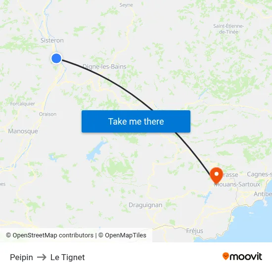Peipin to Le Tignet map