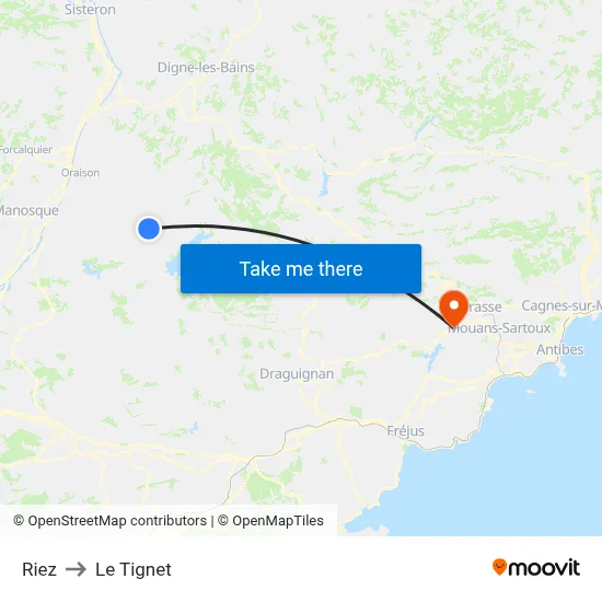 Riez to Le Tignet map